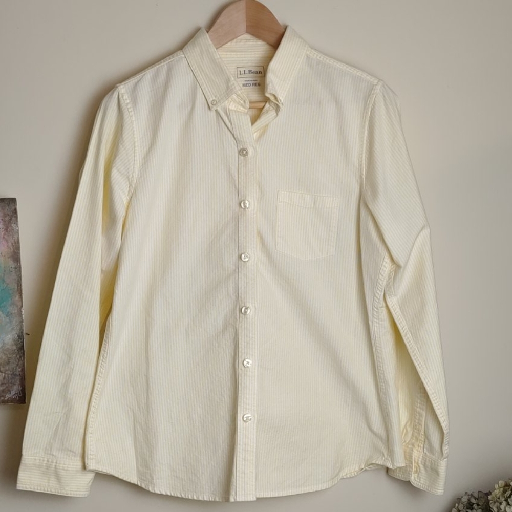 LL Bean Yellow Striped Button Down, Size M